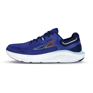Quarter view Men's Altra Footwear style name Paradigm 7 Wide in color Blue. Sku: AL0A82CE-440
