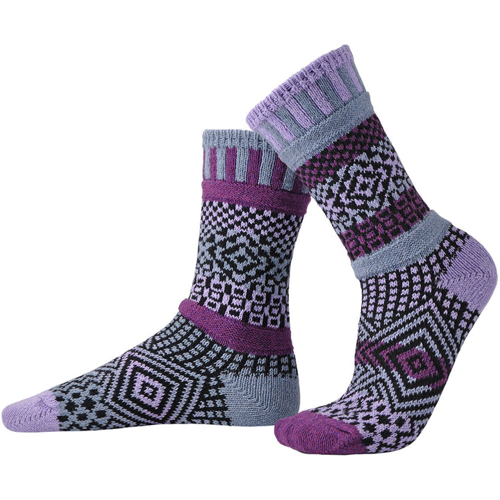 Quarter view Women's Solmate Sock style name Solmate Crew in color Wisteria. Sku: CREW-WIS