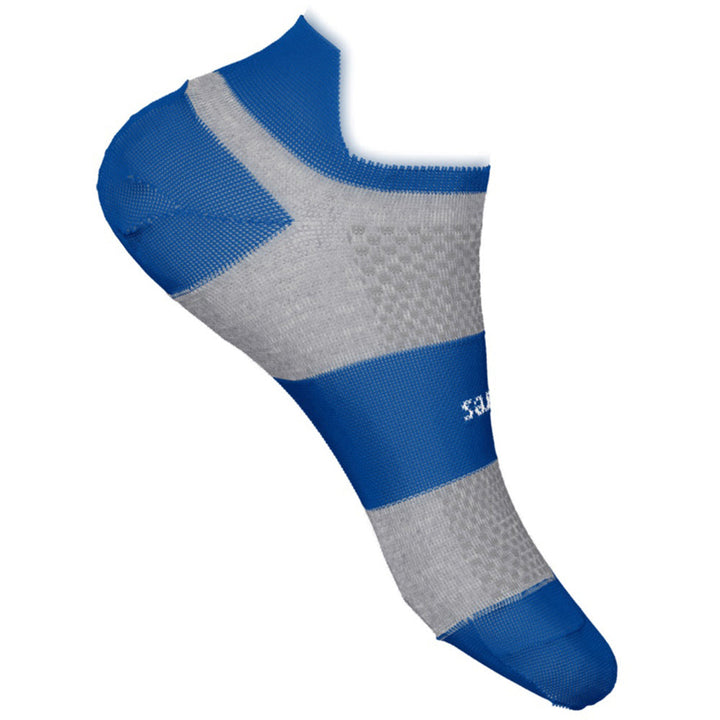 Quarter view Men's Feetures Sock style name  Hp Max Cushion No Show Tab in color Boost Blue. Sku: FA503616