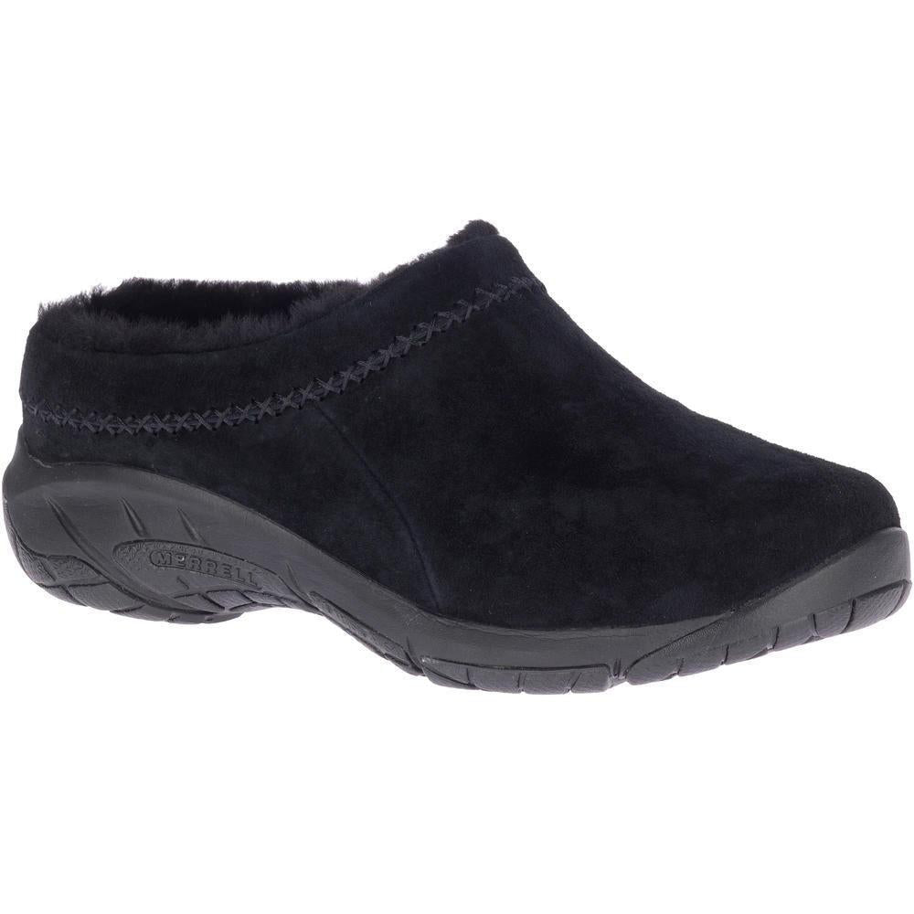 Quarter view Women's Merrell Footwear style name Encore Ice 4 Wide in color Black. Sku: J002028W