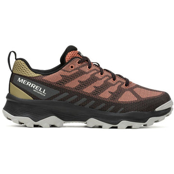 Quarter view Women's Merrell Footwear style name Speed Eco Waterproof in color Sedona/ Herb. Sku: J037184