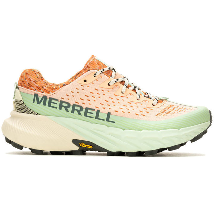 Quarter view Women's Merrell Footwear style name Agility Peak 5 in color Peach/Spray. Sku: J068168