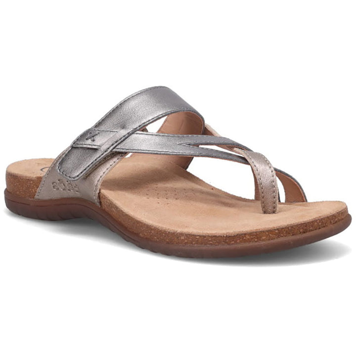 Quarter view Women's Taos Footwear style name Perfect in color Grey/Champagne Metallic. Sku: PRF-14050GRCM