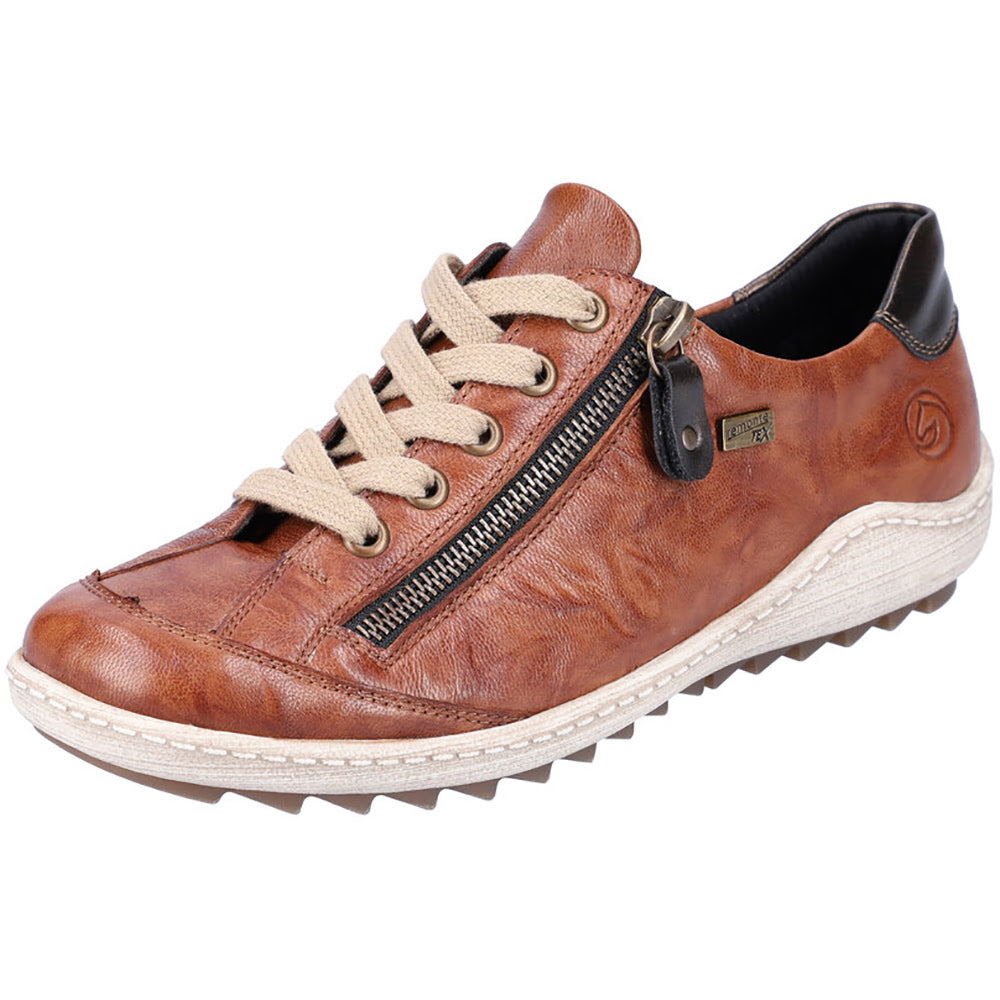 Quarter view Women's Remonte Footwear style name Liv 02 Low Lace in color Cuoio/ Antik/ Cuoio/ Ottawa/ Austr. Sku: R1402-22
