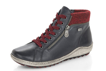Quarter view Women's Remonte Footwear style name Liv 73 in color Lake/Bord. Sku: r1473-14