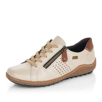 Quarter view Women's Remonte Footwear style name Liv 17 in color Crema. Sku: r4717-80