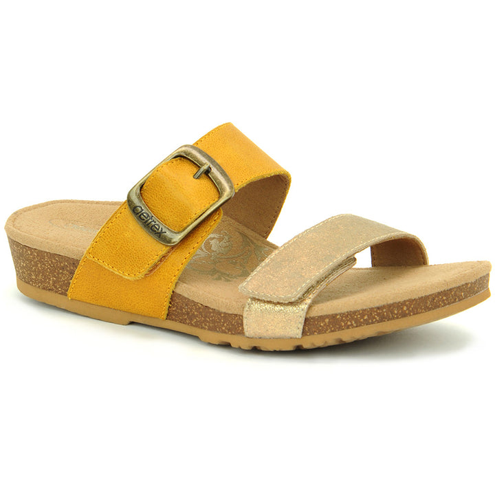 Quarter view Women's Footwear style name Daisy in color Sunflower. SKU: SC547