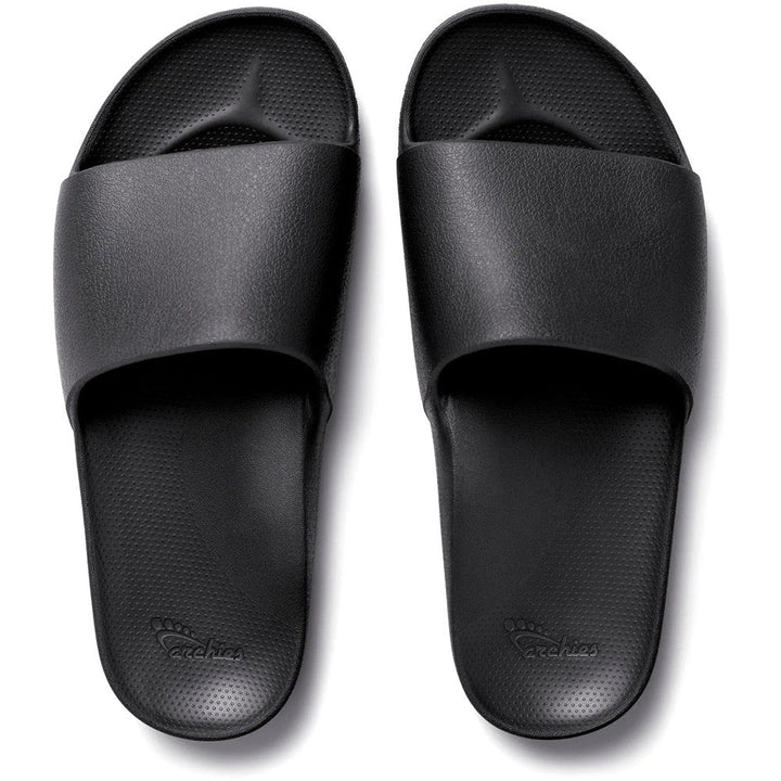 Quarter view Unisex Archies Footwear style name Archies Slide in color Black. Sku: SLIDE-BLACK