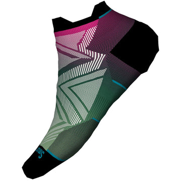Quarter view Women's Smartwool Sock style name Run Zero Cushion Ombre Low in color Emerald. Sku: SW001670L85