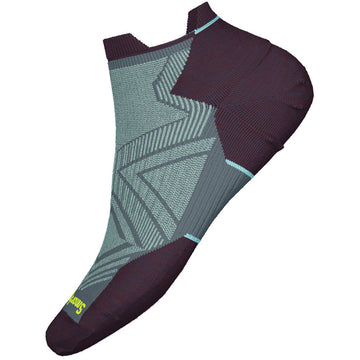 Quarter view Women's Smartwool Sock style name Run Targeted Cushion Low in color Pewter Blue. Sku: SW001671L88