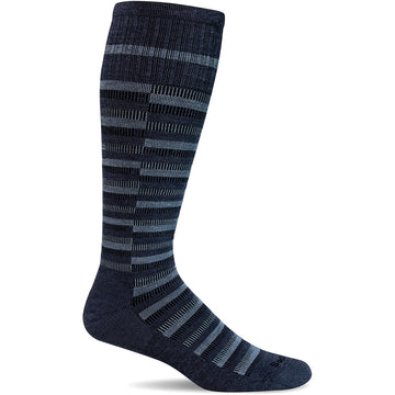 Quarter view Men's Sockwell Sock style name Geo Mn in color Denim. Sku: SW116M-650