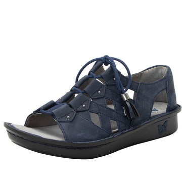 Quarter view Women's Alegria Footwear style name Valerie in color Oiled Navy. Sku: VAL-7425