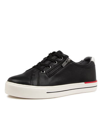 Quarter view Women's Ziera Footwear style name Audry-W in Black/ White Leather. Sku: ZR10421BCZLE-W
