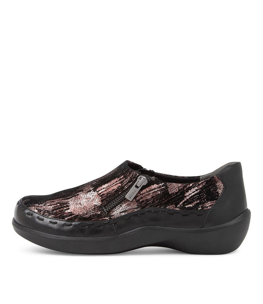 Women's Shoe, Brand Ziera Alayana in Extra Wide in Black Copper/ Black Mix Leather shoe image outside view