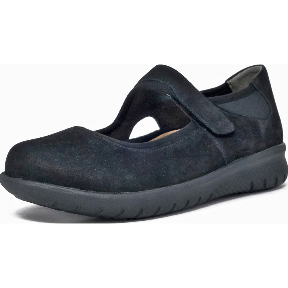 Quarter view Women's Ziera Footwear style name Silvani-XF in color Black/ Black Nubuck. Sku: ZR10687B58AG-XF